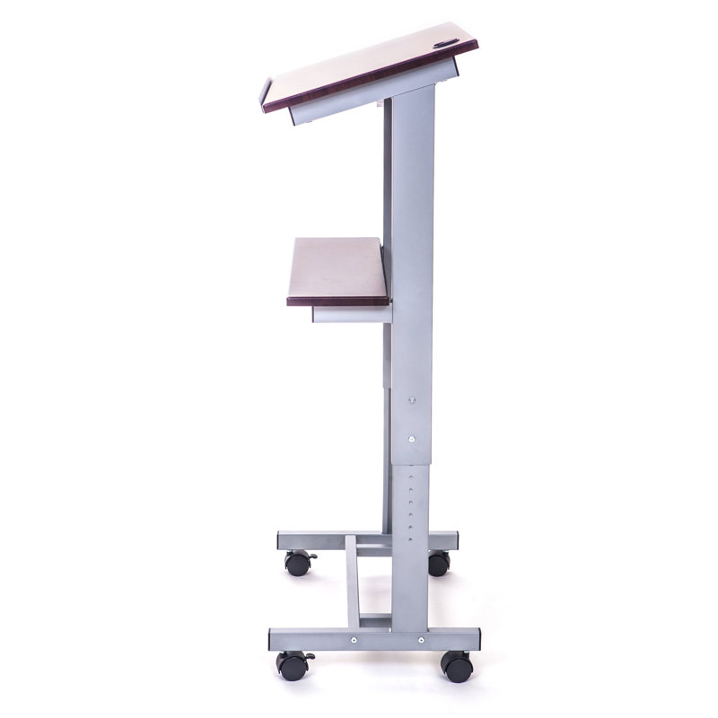 Adjustable Dark Walnut Mobile Lectern with Steel Frame