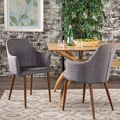 Chaises de salle à manger grises (2), tissu et métal avec finition semblable au bois, style contemporain 2 en gris, finition de la structure de revêtement