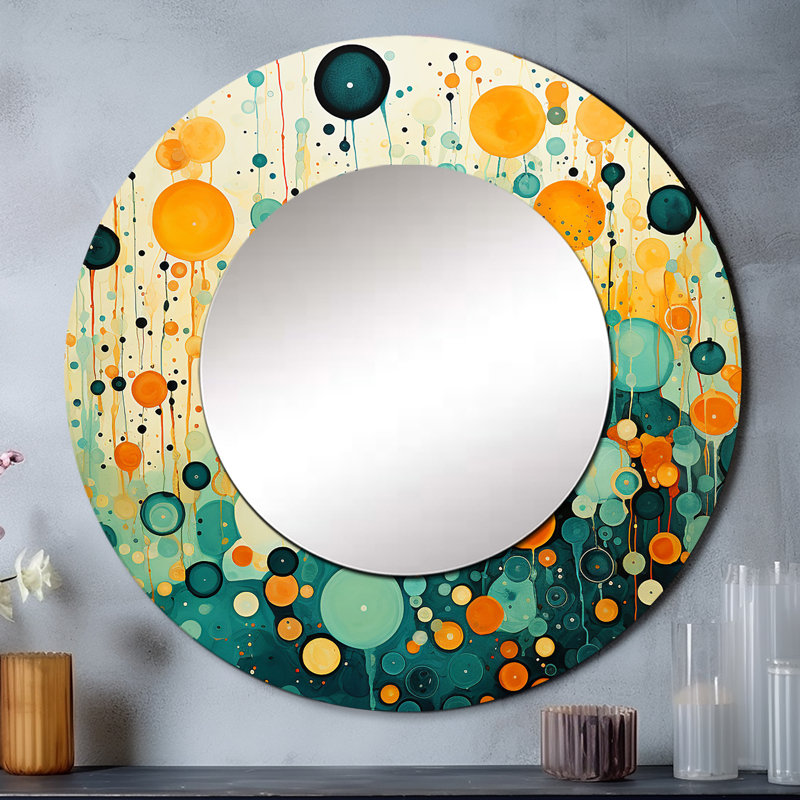 Rétro Remix II - miroir décoratif abstrait, miroir mural vert, impression d'art en métal, 36 po x 36 po, Rond