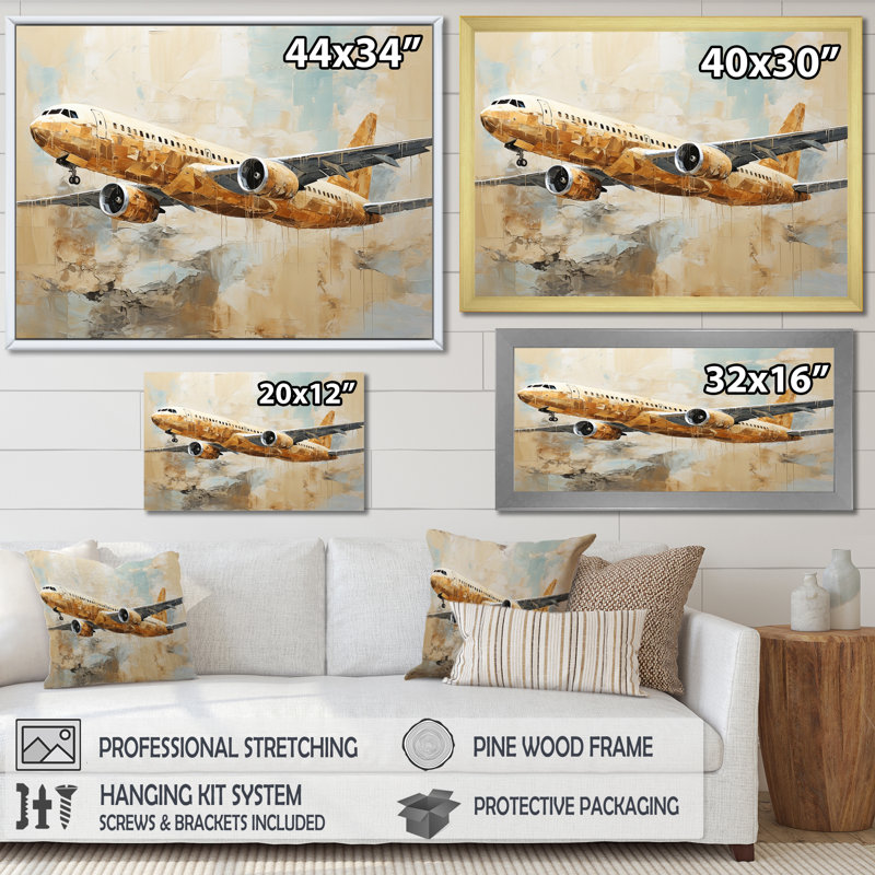 Passenger Plane Wings Of Adventure - Plane Wall Art Prints, Cadre flottant doré, H 30 po x l 40 po x P 1,5 po