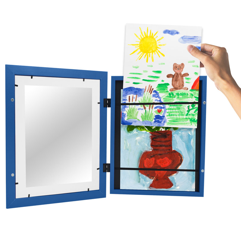 Wiedeman Kids Art Frame 10 x 12.5” with 8.5 x 11” Mat - Composite Wood with Glass (Set of 2), Blue