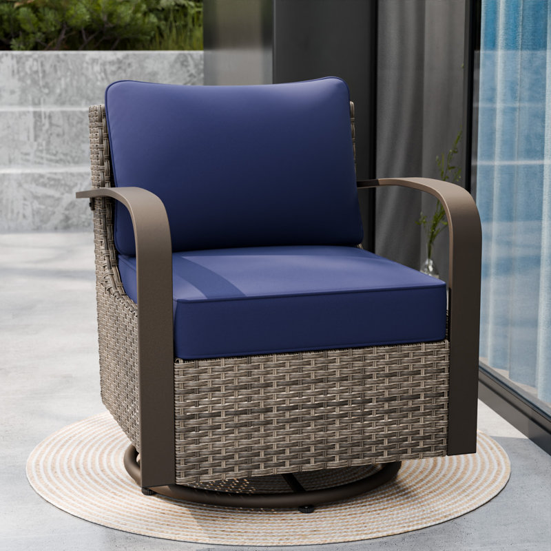 Brown Steel Frame Rocking Armchair with Blue Cushions