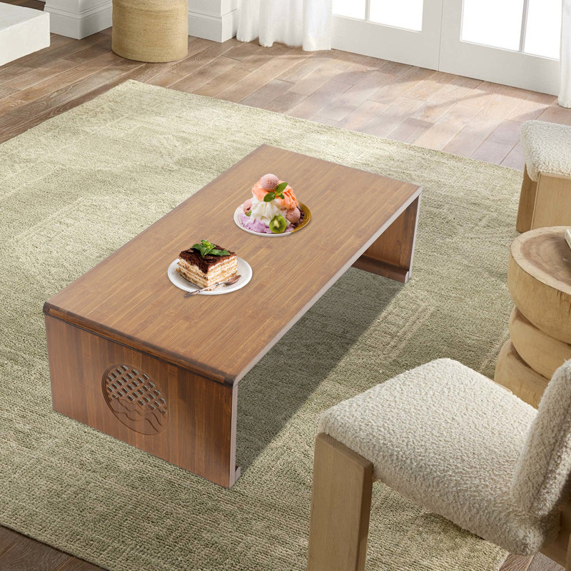 Table basse de plancher en bambou pliable entièrement assemblée - Bureau bas portatif pour la méditation et le thé, finition noyer