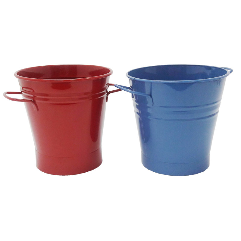 Seau en acier émaillé, Rouge - bleu
