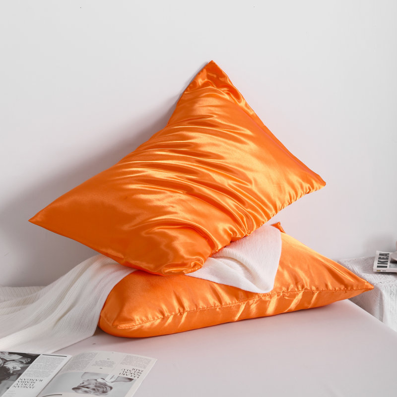 Taies d'oreiller en satin avec fermeture à enveloppe, Taie d'oreiller pour taille de lit très grand cal, Orange