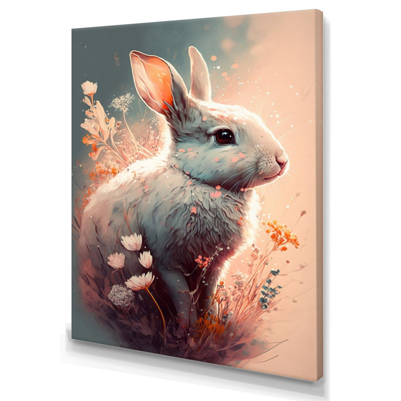 «Cute Rabbit Floral III», impression sur toile, Toile tendue