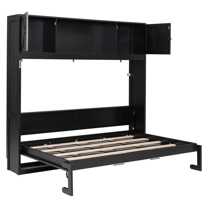 Grand lit escamotable avec armoires de rangement, conception peu encombrante pour les petites pièces et les chambres d'amis (matelas non inclus)