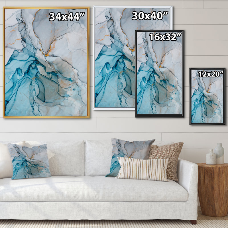 «Gray Meets Blue Marble Art Ripples III», reproduction d'art moderne sur toile, H 32 po x l 16 po x P 1 po