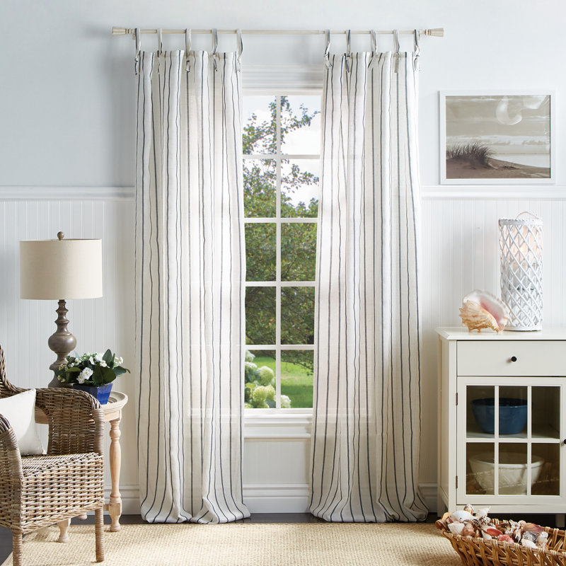 Laguna Striped Semi-Sheer Tab Top Curtain Panel Pair (Set of 2), Navy, 50" W x 95" L