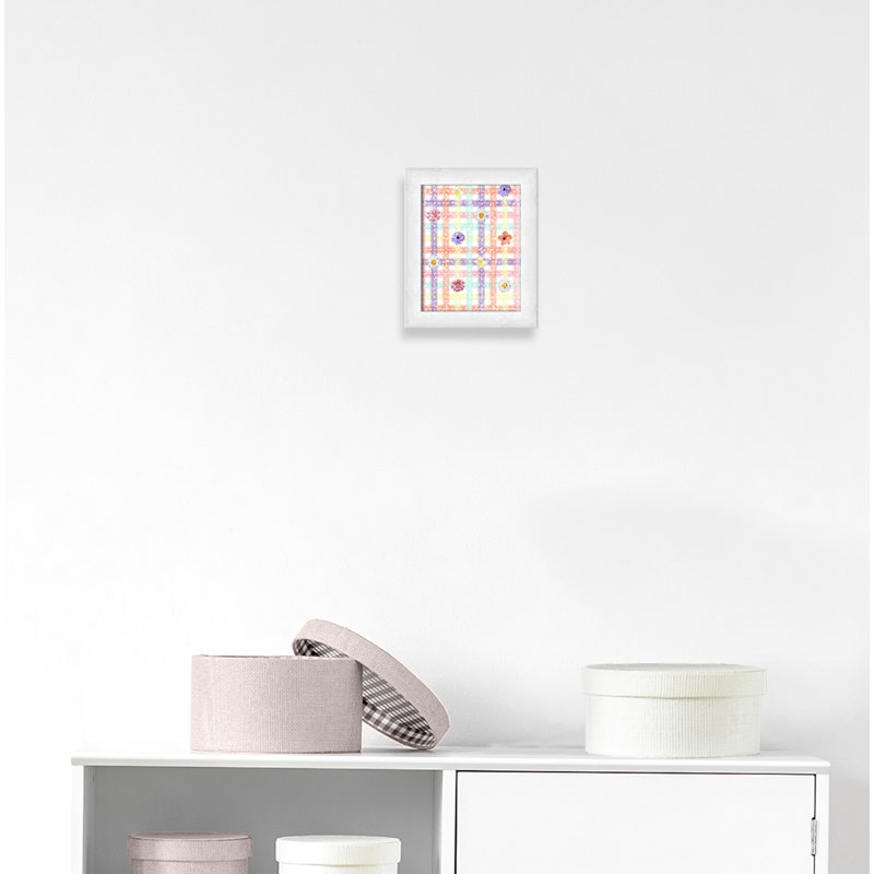 Impression sur papier à carreaux unique avec fleurs, H 12 po x l 10 po x P 0,625 po, Encadré plat à grain de bois blanc