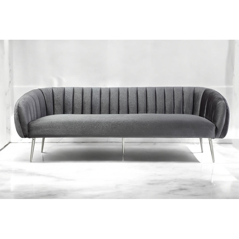 Hilda 74'' Velvet Sofa, Gray, Silver