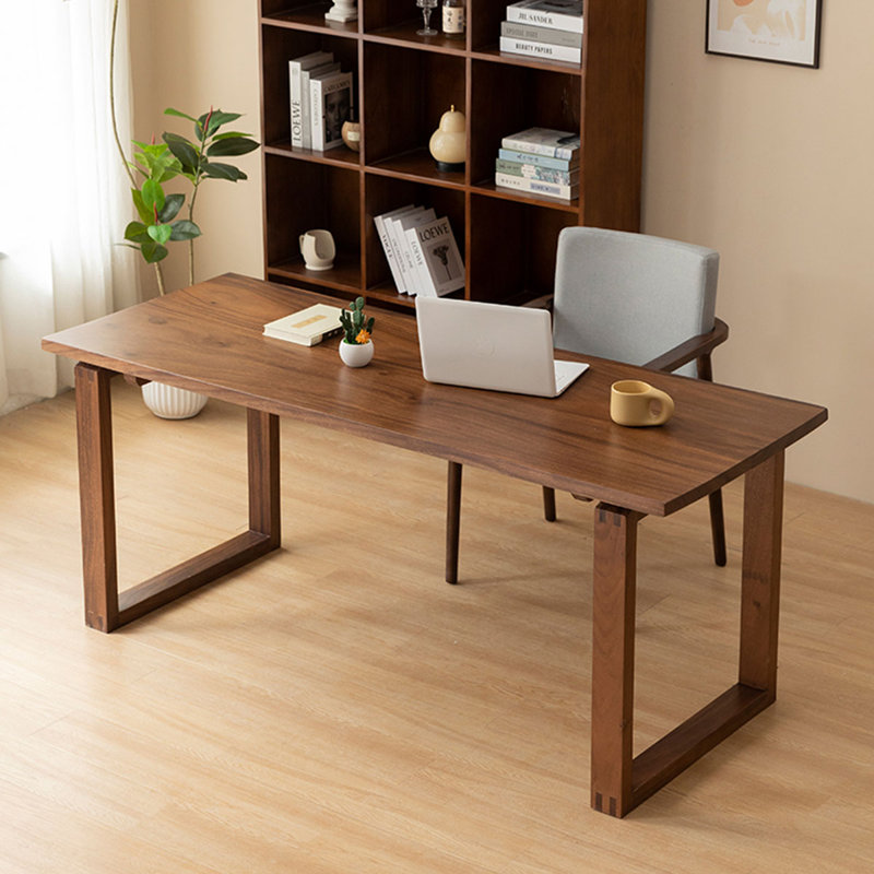 Nut-Brown Rectangular Solid Wood desk, 29.53" H x 70.87" W x 27.56" D