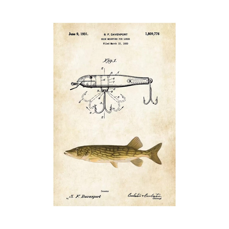 " Northern Pike Fishing Lure " by Patent77, 26" H x 18" W x 1.5" D
