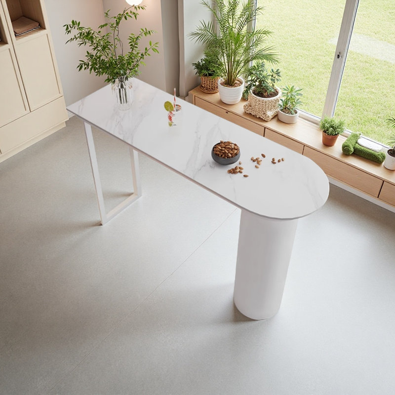 Table de bar moderne et minimaliste, Blanc, Blanc, H 41,3 po x L 78,7 po x l 15,7 po