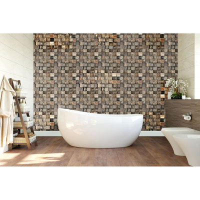 Carreau de mosaïque murale en bois récupéré l 11 7/8 po x H 11 7/8 po x P 1/2 po, finition naturelle