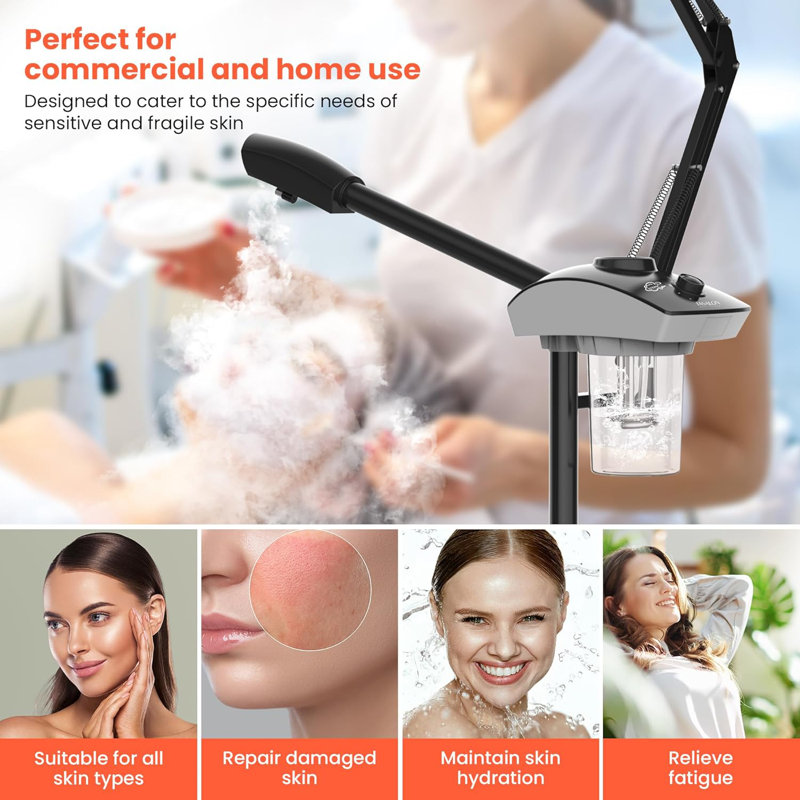 2-in-1 Freestanding Facial Steamer Makeup Organizer with 5X Magnifying Lamp