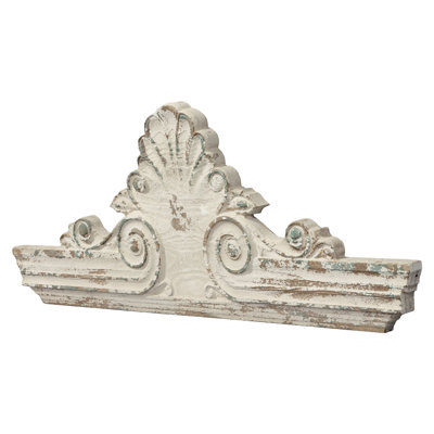 33" Distressed White Wood Carved Wall Decor, Farmhouse Wall Scroll Over The Door Decor