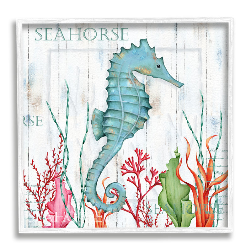 « Seahorse On Rustic Plank Motif encadré sur bois» par Emma Leach, impression, H 24 po x l 24 po x P 1,5 po