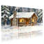 Ensemble de 3 tableaux sur toile représentant un chalet d'hiver dans une forêt enneigée-121088975