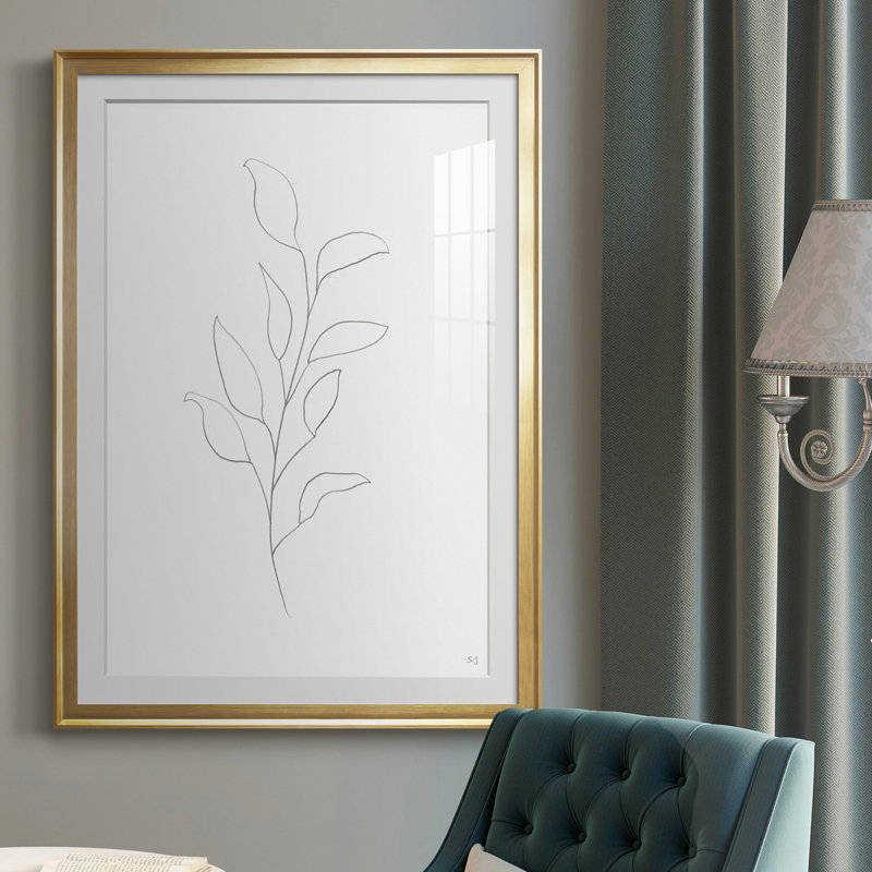 Botanical Gesture VI - Peinture encadrée, Or, H 26,5 po x l 36,5 po x P 1,5 po