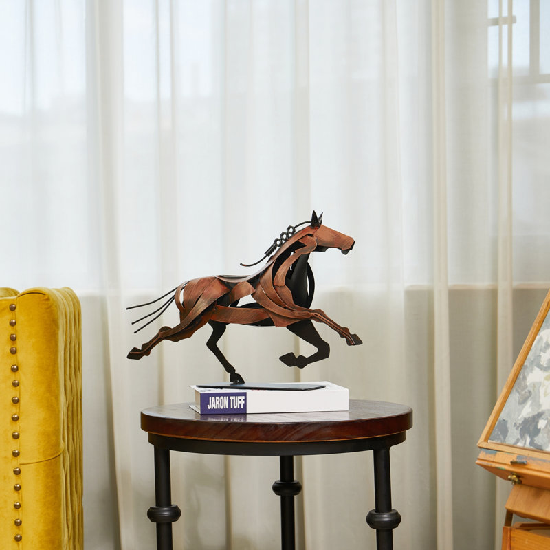 Loon Peak® Handmade Metal Horse Statue Sculpture Décor for Horse Lovers Gifts, Dark Brown