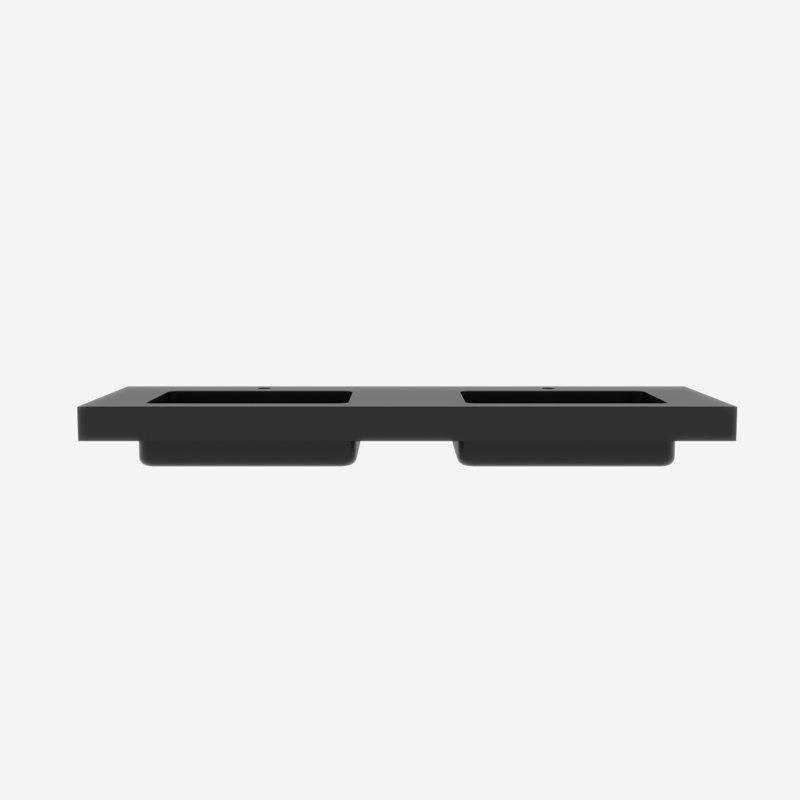 BB02-60-109, deux lavabos intégrés en quartz d'ingénierie SANS drain et robinet, couleur noir mat, Noir mat