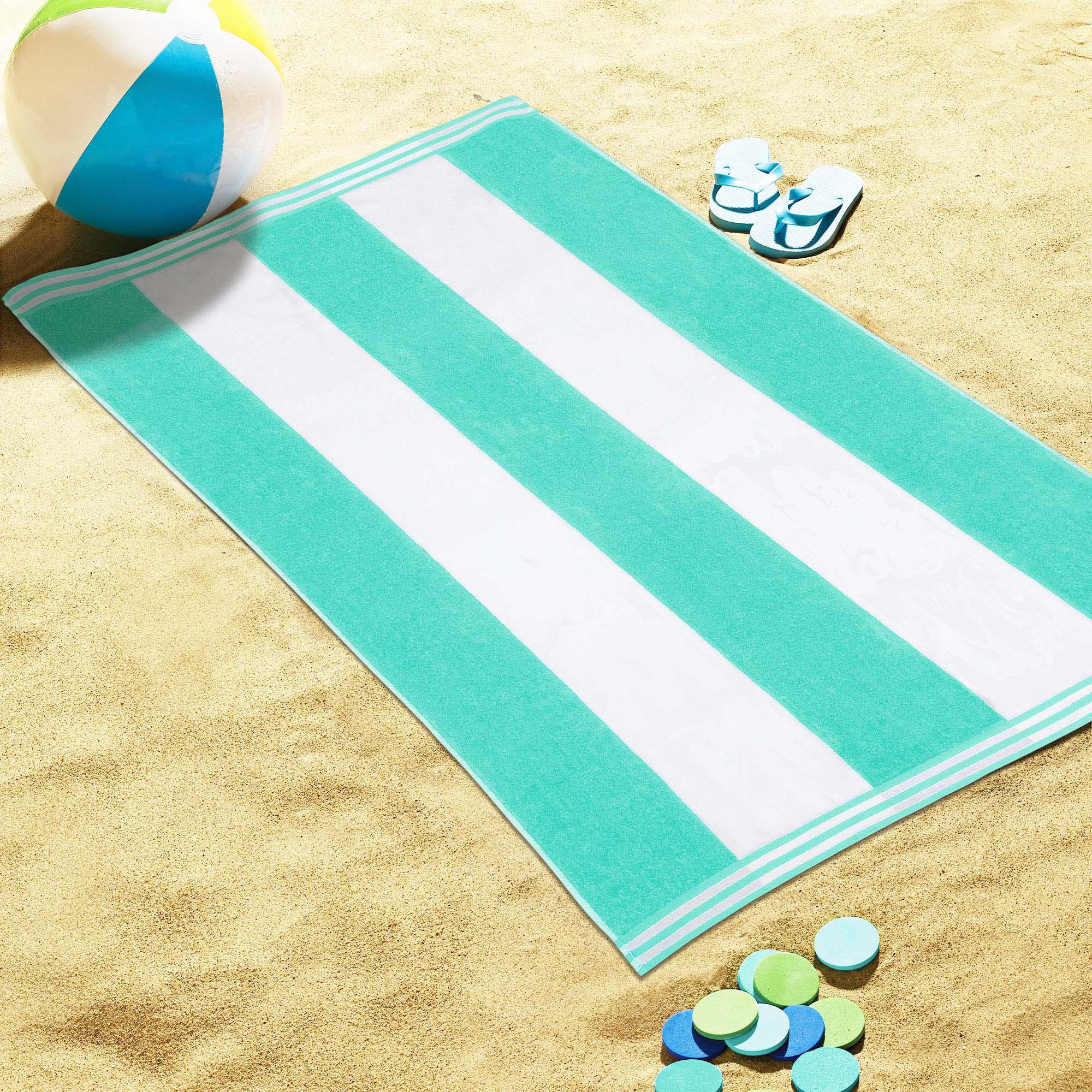 Calheta Cotton Oversized Cabana Stripe Beach Towels, Mint, 1
