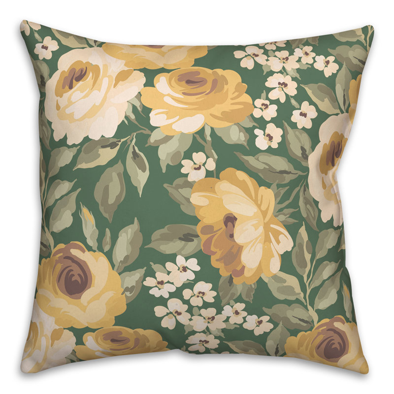 Floral Outdoor Throw Pillow, 16" x 16", Green