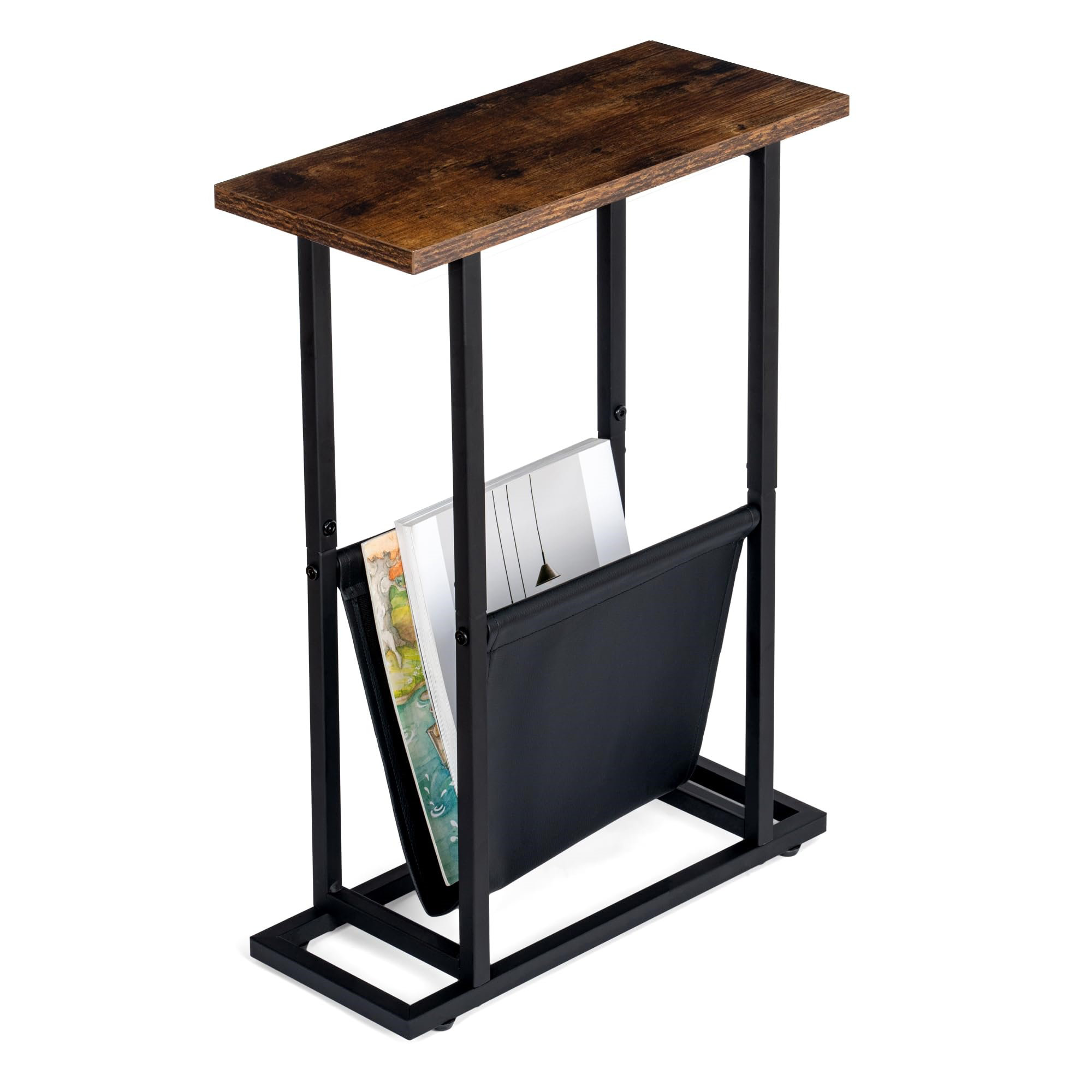 Latitude Run® Narrow Side Table with PU Leather Magazine Holder | Wayfair