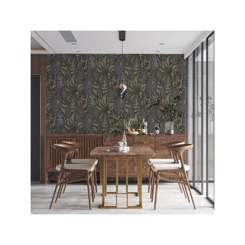 Galerie Flourish Blue Tree Leaf Wallpaper FL61114, Bronze