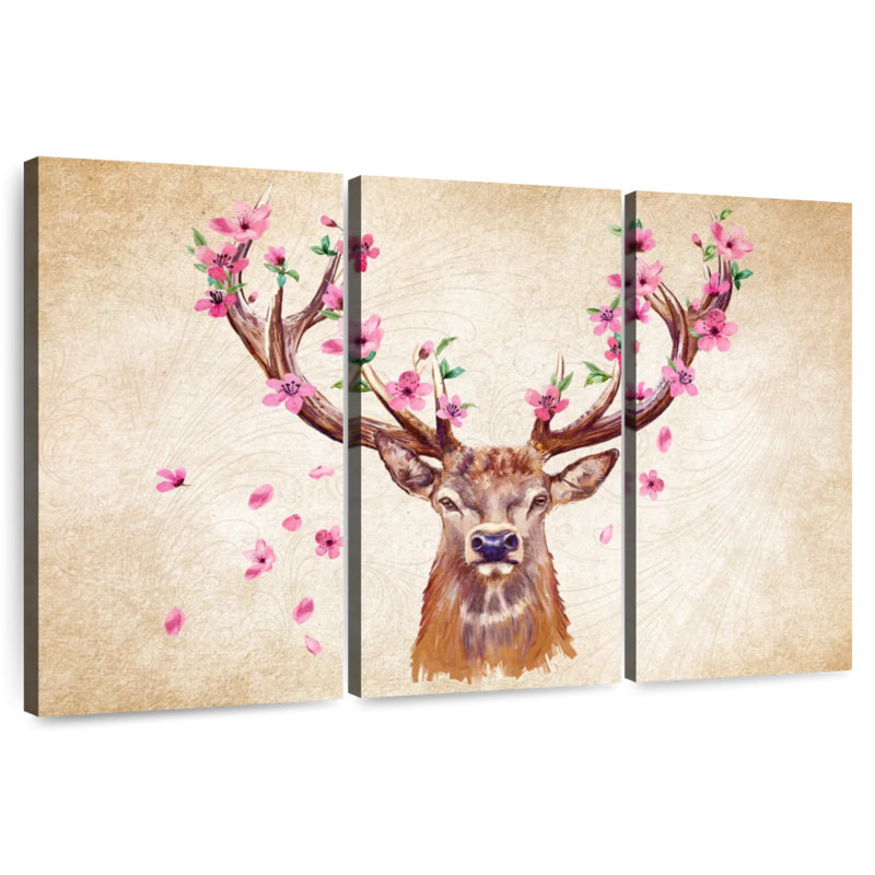 Brampt Pink Floral Deer, 48" H x 74" W