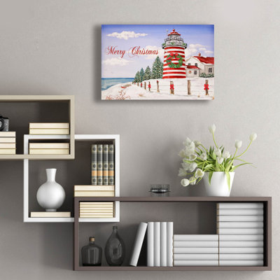 «Phare de Noël - Joyeux Noël» par Jean Plout, art mural en verre acrylique, 24 po x 16 po