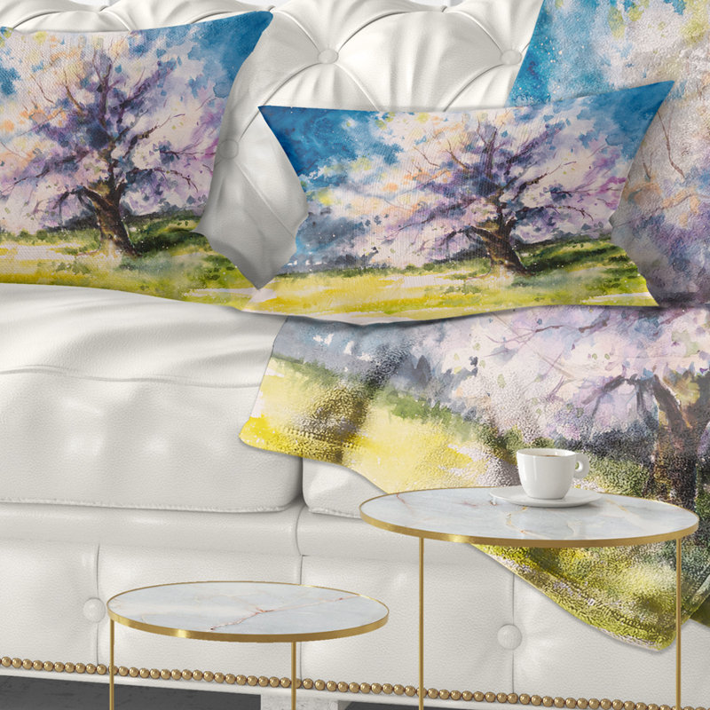 Blooming Cherry Tree Blue - Coussin à imprimé floral