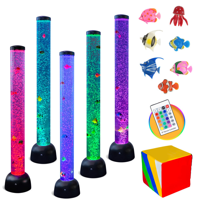 Lampe tubulaire à poisson de 3,3 pi, compatible avec le contrôleur Rubik, 7 lumières à DEL avec poisson flottant en plastique et télécommande - veilleuse d'aquarium pour salles sensorielles, soulagement du stress, école spécialisée