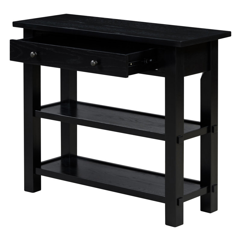 Retro Console Table with Drawer and Two Sturdy Shelves for Entryway, Living Room, Black