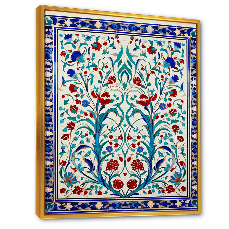«Blue Tile», art mural mural marocain II, Cadre flottant doré, H 40 po x l 30 po x P 1,5 po