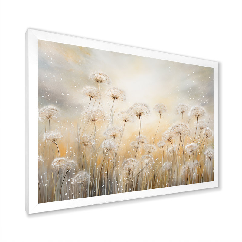 Pissenlit champ brise - art mural champ de fleurs, Cadre photo unique, H 30 po x l 40 po, Blanc