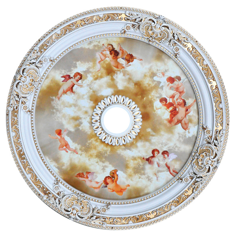 Angel Round Ceiling Medallion, White/Gold