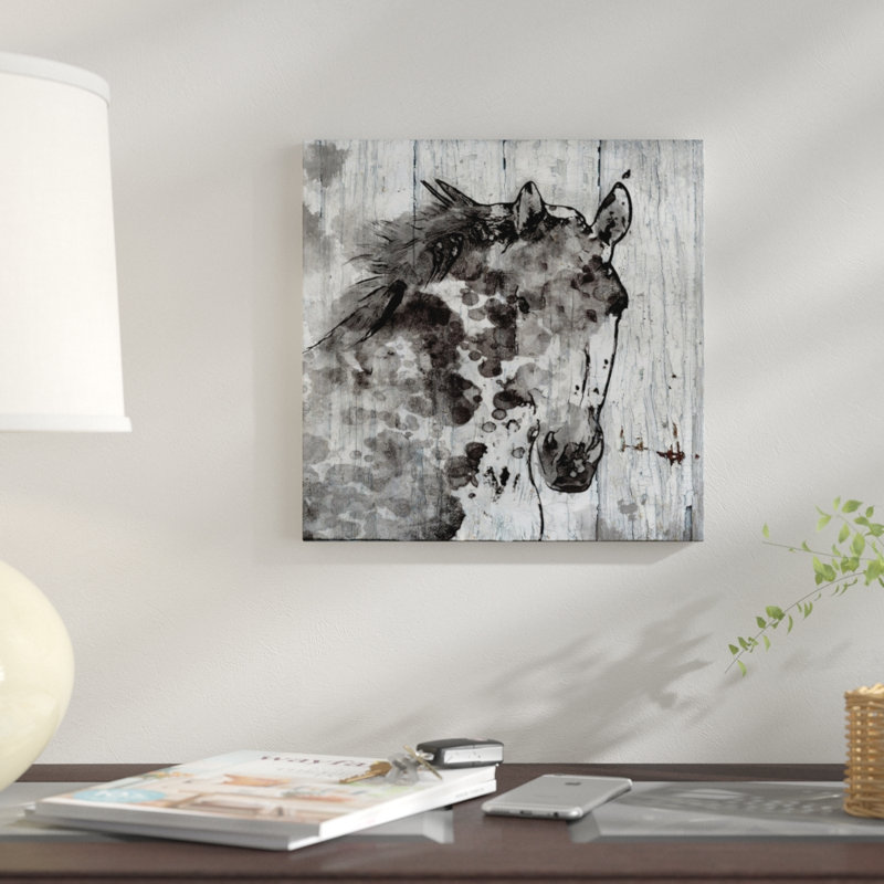 « winter cheval », impression sur toile, H 16 po x l 16 po x P 1 po, Papier d'art encadré noir, Blanc