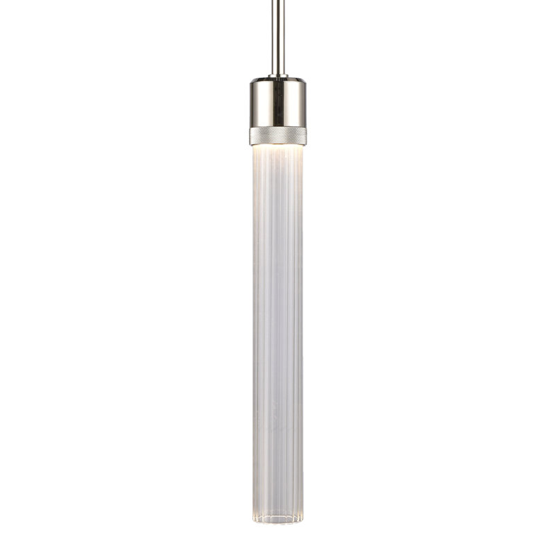 3" LED 3CCT Cylindrical Pendant Light, 12" Fluted Glass And Matte White With Nickel Finish, 71.13" H x 2.75" W x 2.75" D
