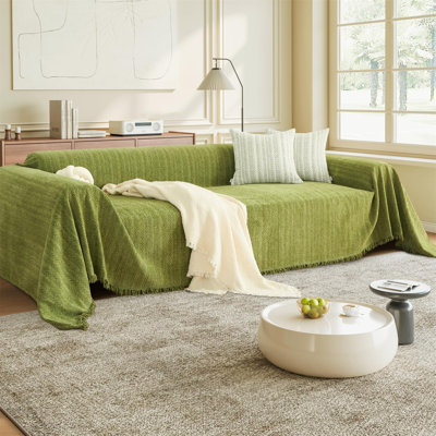 Washable Chenille Sofa Cover With Tassels, Waterproof Slipcover For Sectional And L-Shaped Couches, Soft Thicken Furniture Protector