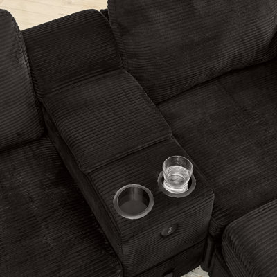Modern Modular Sectional L Sofa with All-in-one Storage Design, Side Storage Armrest Pockets, Beverage Cup Holder Central Console, Liftable Storage Ottoman Chaise, Comfortable Multi-seat-Black