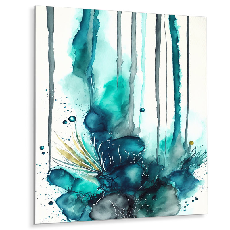 Décoration murale en métal Tropical Turquoise Joyfulness V - Abstract, H 20 po x l 12 po