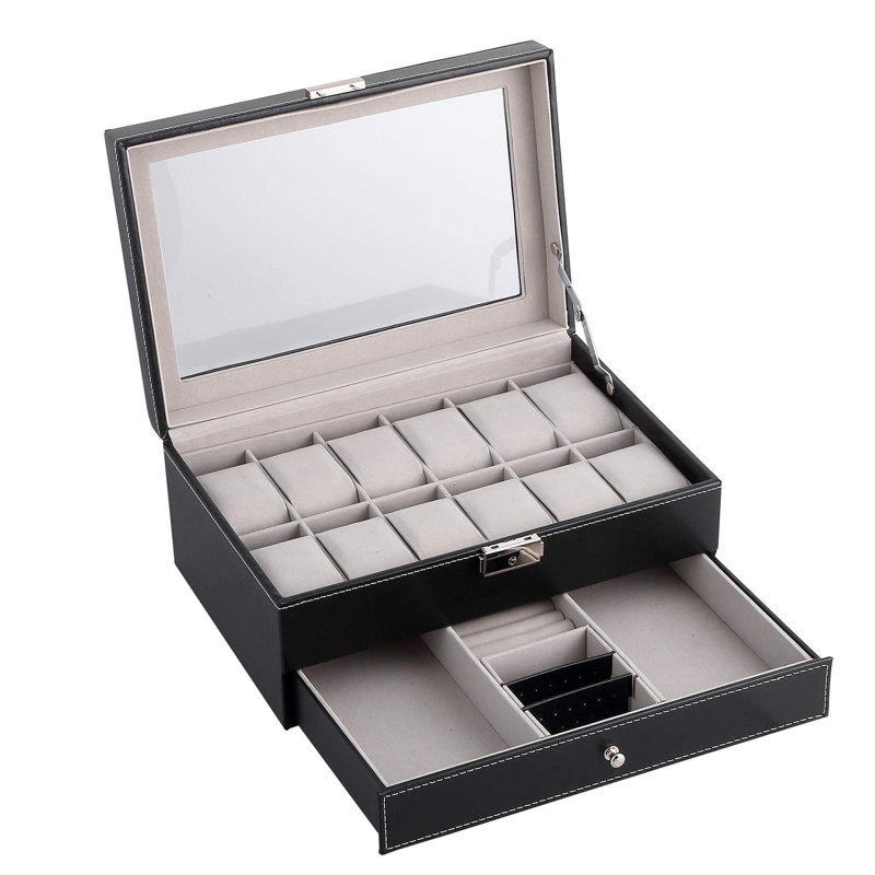Leather Watch Box +, Black/White