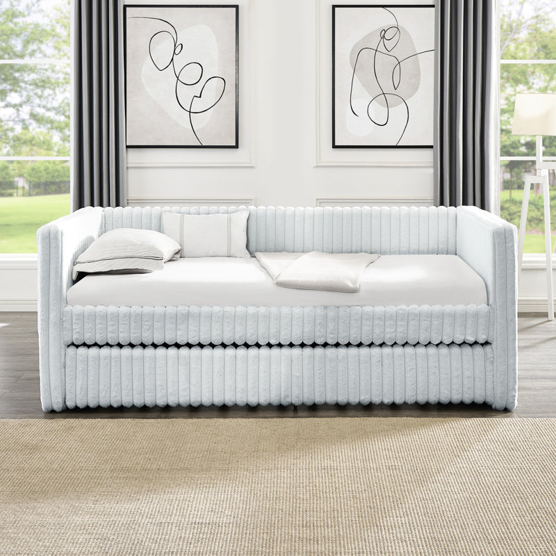 Lit de jour simple en tissu d'ameublement gris pour un style de vie polyvalent avec lit escamotable et confort, Gris clair