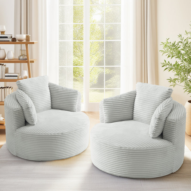 Fauteuil demi-tonneau rembourré en velours côtelé 49 pièces Lozena, surdimensionné, avec chaise longue à compression ronde, aucun assemblage requis, disponible en 7 couleurs