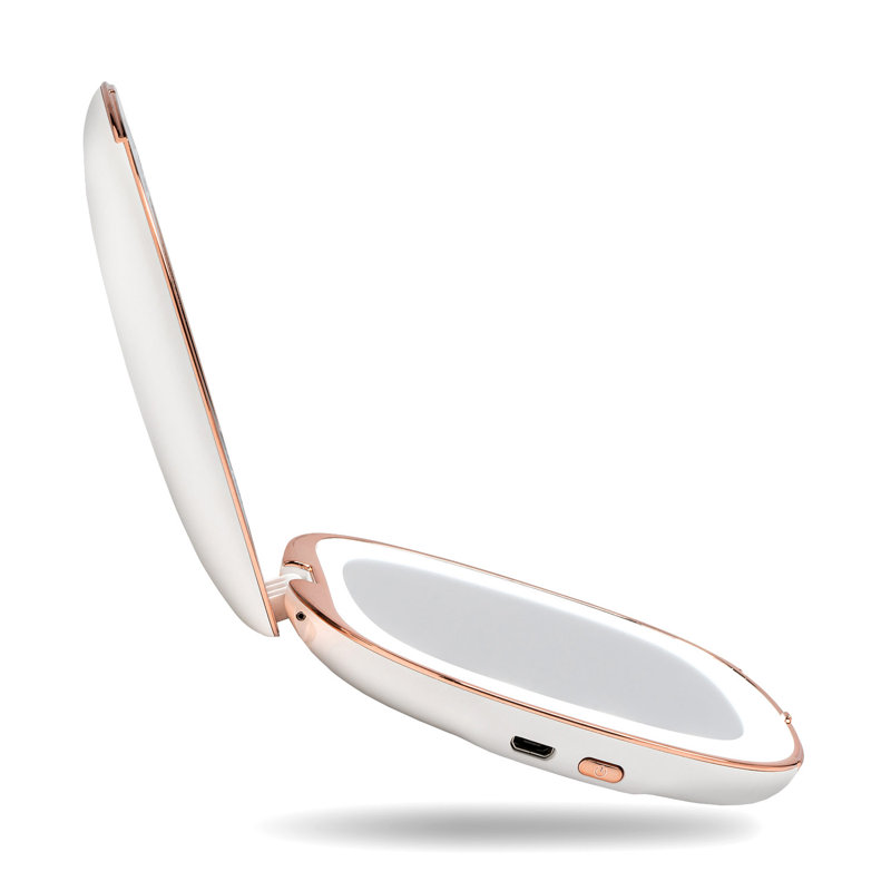 Mila 2 Compact Magnifying Makeup Mirror with LED Light, Rechargeable, 10x /1x Magnification, Tru-Glow Lighting System, Vegan Leather, Small Travel Mirror for Purses