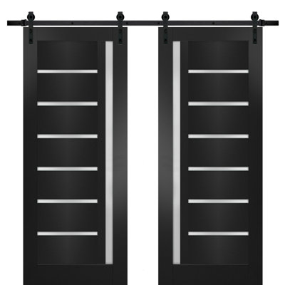 Portes de grange intérieures en verre givré Quadro avec ensemble de quincaillerie d'installation