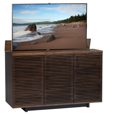 Meuble télé linéaire en bois massif pour téléviseur de 65 po ou moins