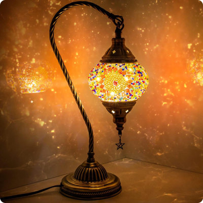 Turkish Moroccan Lamp With Base 3 Color Options Handmade Swan Neck Tiffany Mosaic Glass Bedside Lamps For Bedroom LED Bulb Included 4